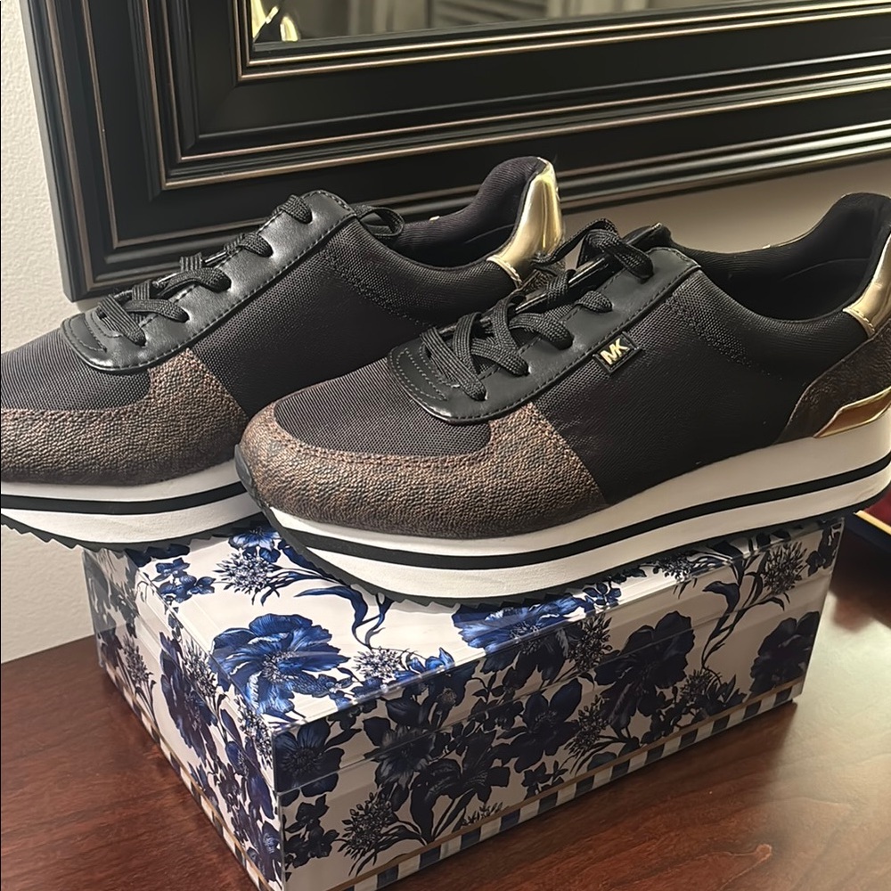 Michael Kors Black and Gold Womens Sneakers